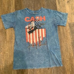 Vintage Johnny Cash American Flag Blue Graphic Tee T-Shirt